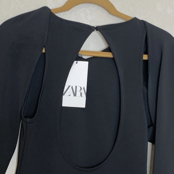 ZARA Knotted Overlay Back Slit Black Dress Size M NWT - Picture 10 of 14